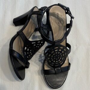 Tahari Black Strappy Leather Heels